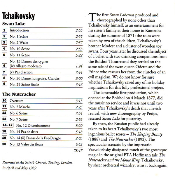 Pyotr Ilyich Tchaikovsky, Orchestra Of The Royal Opera House, Covent Garden Conducted By Mark Ermler - Swan Lake, The Nutcracker Extended Suites (CD, Album) (Near Mint (NM or M-)) - Image 4