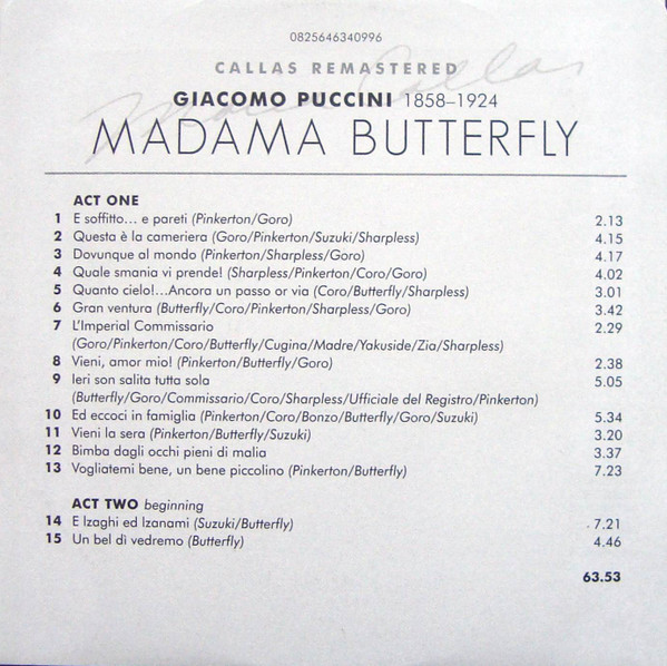 Giacomo Puccini / Maria Meneghini-Callas, Lucia Danieli, Luisa Villa, Nicolai Gedda, Mario Borriello, Renato Ercolani, Mario Carlin, Plinio Clabassi, Enrico Campi, Herbert Von Karajan, Norberto Mola, Teatro Alla Scala - Madama Butterfly (2xCD, Album, Mono, RE, RM, Car) (Near Mint (NM or M-)) - Image 4