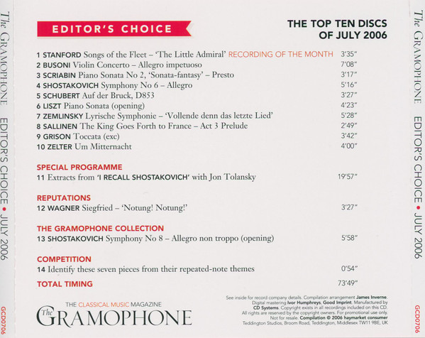 Various - I Remember Shostakovich - Editor's Choice July 2006 (CD, Comp, Promo, Smplr) (Near Mint (NM or M-)) - Image 2