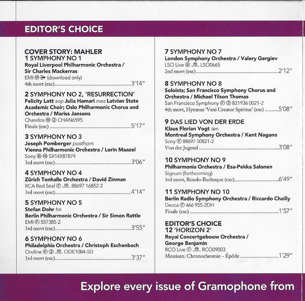 Various - Conducting Mahler - Hear Gramophone's Featured Maestros Performing Excerpts From All 10 Symphonies And Das Lied Von Der Erde (CD, Comp, Promo, Smplr) (Near Mint (NM or M-)) - Image 4