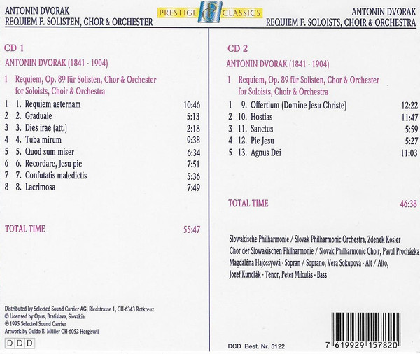 Antonín Dvořák, Slovak Philharmonic Orchestra, Slovak Philharmonic Chorus, Zdeněk Košler, Magdaléna Hajóssyová, Věra Soukupová, Jozef Kundlák, Peter Mikuláš, Pavol Procházka - Requiem Op. 89 Für Solisten, Chor & Orchester / For Soloists, Choir & Orchestra (2xCD, Album, RE) (Near Mint (NM or M-)) - Image 2