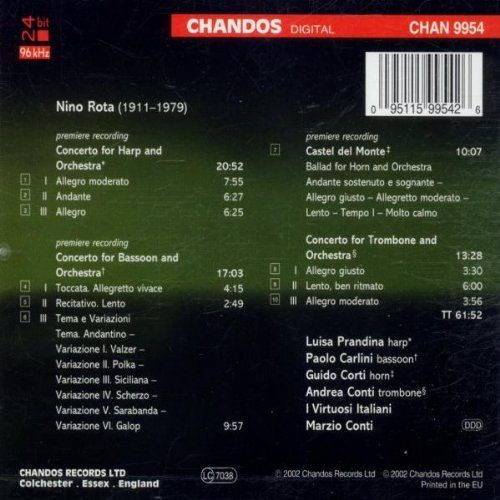 Nino Rota, Marzio Conti, I Virtuosi Italiani - Concertos (CD) (Near Mint (NM or M-)) - Image 2