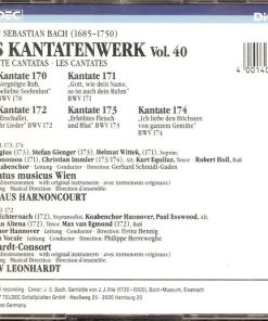 Alternative view of Johann Sebastian Bach - Concentus Musicus Wien · Leonhardt-Consort · Nikolaus Harnoncourt · Gustav Leonhardt - Complete Cantatas Vol. 40: BWV 170-174 (2xCD, RE) (Near Mint (NM or M-))
