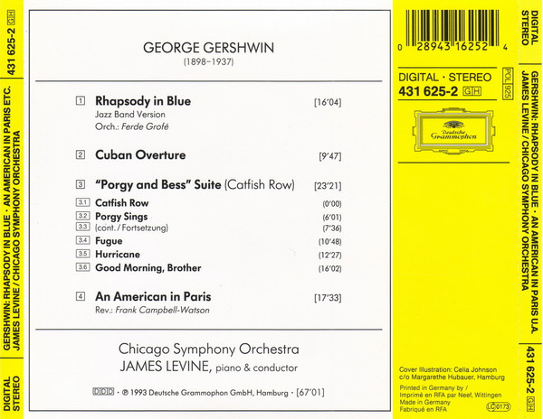 George Gershwin, James Levine (2) · Chicago Symphony Orchestra - Rhapsody In Blue · An American In Paris · "Porgy And Bess" Suite (Catfish Row) · Cuban Overture (CD) (Near Mint (NM or M-)) - Image 2