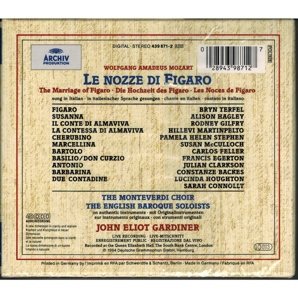 Wolfgang Amadeus Mozart - Bryn Terfel · Alison Hagley · Hillevi Martinpelto · Rodney Gilfry · Pamela Helen Stephen · Susan McCulloch · Carlos Feller · The Monteverdi Choir · The English Baroque Soloists · John Eliot Gardiner - Le Nozze Di Figaro (3xCD + Box, Album, Sli) (Near Mint (NM or M-)) - Image 2