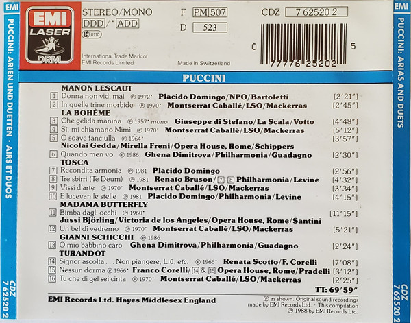 Giacomo Puccini - Arias and Duets (CD, Comp, Mono) (Near Mint (NM or M-)) - Image 2