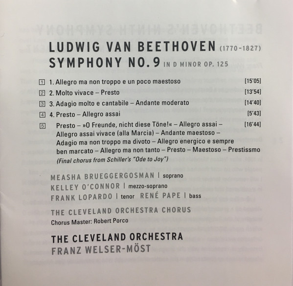Ludwig van Beethoven - The Cleveland Orchestra, Franz Welser-Möst - Symphony No. 9 (CD) (Very Good Plus (VG+)) - Image 4