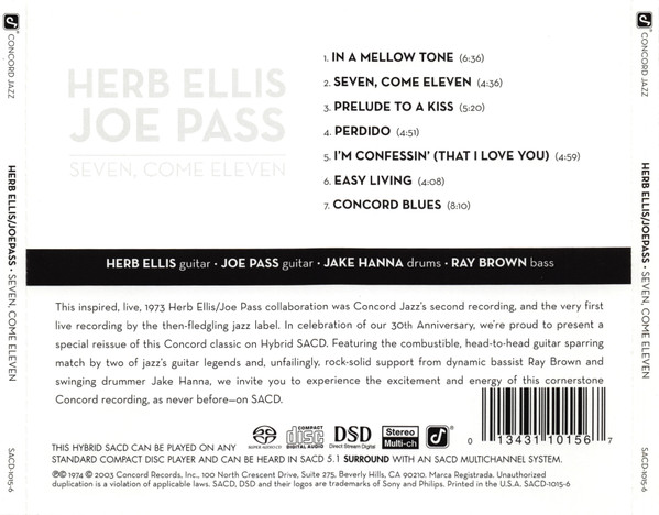 Herb Ellis, Joe Pass Also Featuring Jake Hanna & Ray Brown - Seven, Come Eleven (SACD, Hybrid, Multichannel, Album) (Near Mint (NM or M-)) - Image 3