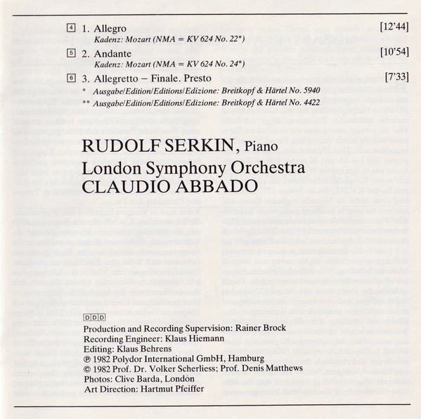 Wolfgang Amadeus Mozart, London Symphony Orchestra, Rudolf Serkin, Claudio Abbado - Klavierkonzerte Nos. 9 & 17 (CD, Album, RE) (Very Good Plus (VG+)) - Image 5