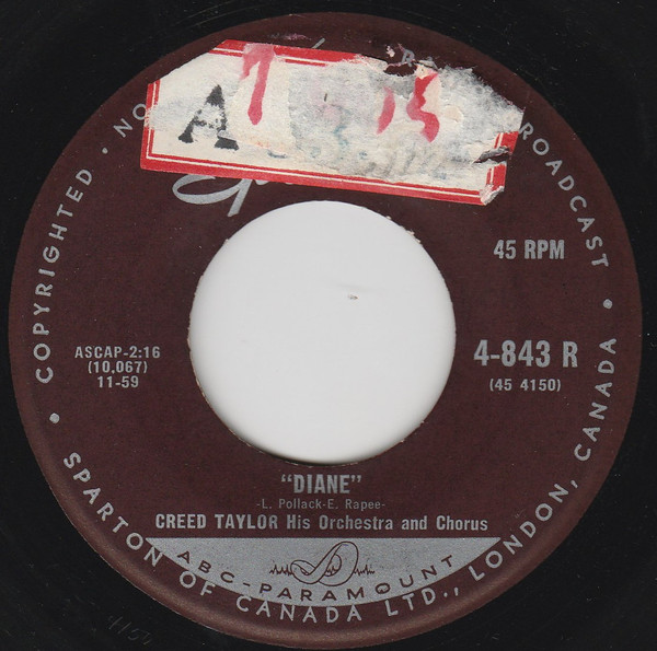 Creed Taylor Orchestra And Chorus - Johnny / Diane (7", Single) (Very Good Plus (VG+)) - Image 2
