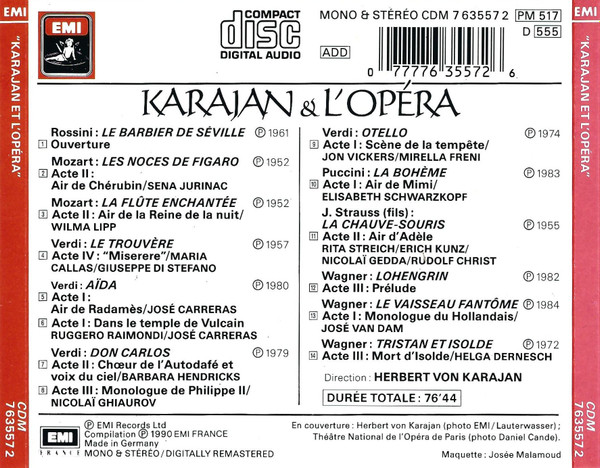 Herbert von Karajan - Karajan & L'Opéra (CD, Comp, RM) (Near Mint (NM or M-)) - Image 2