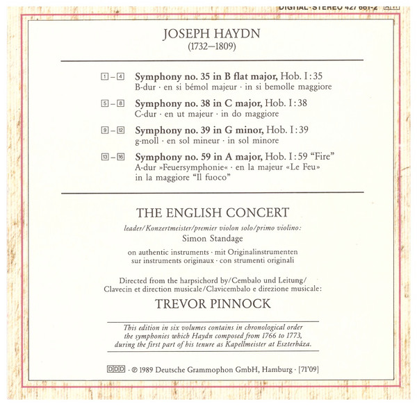 Joseph Haydn - The English Concert, Trevor Pinnock - The "Sturm & Drang" Symphonies - Volume 1 "Fire" (CD) (Near Mint (NM or M-)) - Image 2