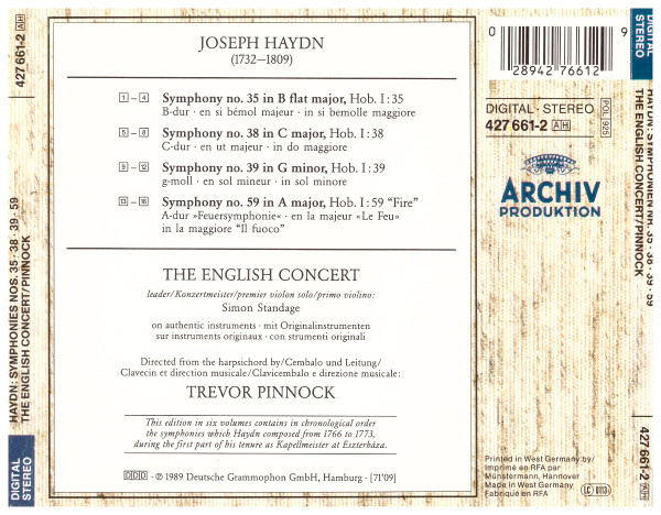 Joseph Haydn - The English Concert, Trevor Pinnock - The "Sturm & Drang" Symphonies - Volume 1 "Fire" (CD) (Near Mint (NM or M-)) - Image 3