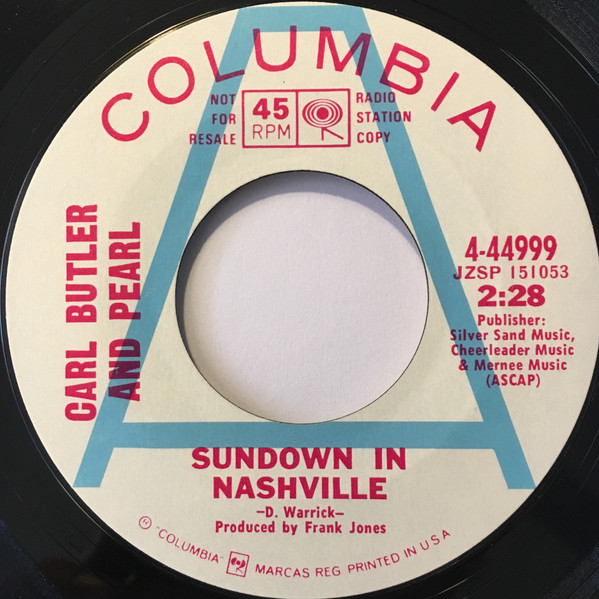 Carl & Pearl Butler - If Teardrops Were Pennies / Sundown In Nashville (7", Single, Promo) (Very Good Plus (VG+)) - Image 2