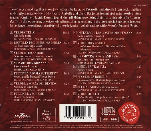 Luciano Pavarotti, Leontyne Price, Placido Domingo, Montserrat Caballé, Marilyn Horne, Sherrill Milnes - Opera's Greatest Duets (CD, Comp, Club, RE) (Near Mint (NM or M-)) - Image 2