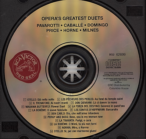 Luciano Pavarotti, Leontyne Price, Placido Domingo, Montserrat Caballé, Marilyn Horne, Sherrill Milnes - Opera's Greatest Duets (CD, Comp, Club, RE) (Near Mint (NM or M-)) - Image 3