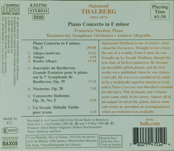 Razumovsky Sinfonia, Andrew Mogrelia, Francesco Nicolosi, Sigismond Thalberg - Piano Concerto In F Minor (CD, Album) (Near Mint (NM or M-)) - Image 2