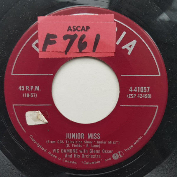 Vic Damone With Glenn Osser And His Orchestra - Junior Miss / I Can't Close The Book (7", Single) (Very Good Plus (VG+)) - Image 2