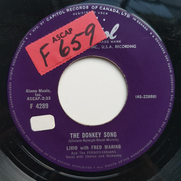 Livio (9) With Fred Waring & The Pennsylvanians - The Donkey Song (7", Single) (Very Good Plus (VG+))