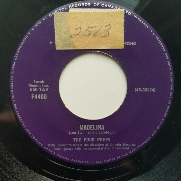 The Four Preps - Madelina / Sentimental Kid (7", Single) (Very Good Plus (VG+))