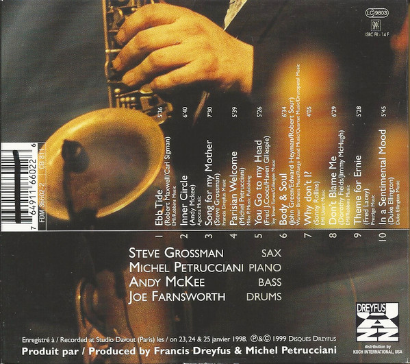 Steve Grossman With Michel Petrucciani - Quartet (CD, Album) (Near Mint (NM or M-)) - Image 2
