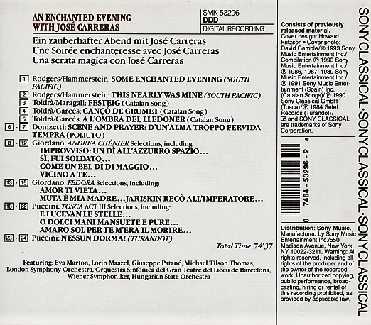 José Carreras - An Enchanted Evening With José Carreras (CD, Comp) (Near Mint (NM or M-)) - Image 2