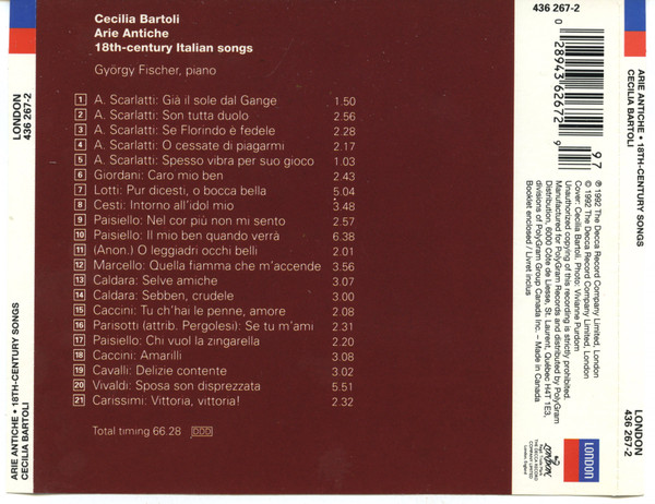 Cecilia Bartoli / György Fischer - Arie Antiche (Se Tu M'Ami) (CD, Album, RE) (Near Mint (NM or M-)) - Image 2