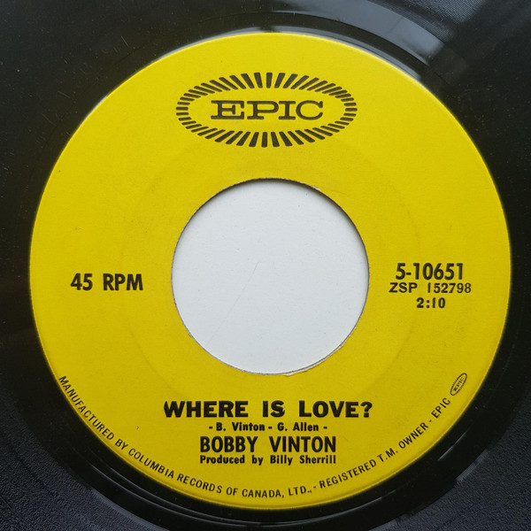 Bobby Vinton - Why Don't They Understand / Where Is Love? (7") (Near Mint (NM or M-)) - Image 2