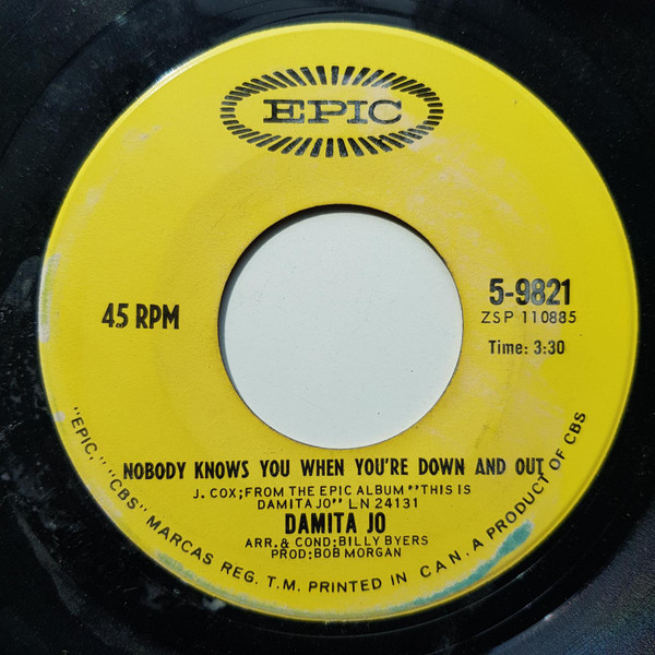 Damita Jo - Nobody Knows You When You're Down And Out (7", Single) (Near Mint (NM or M-))