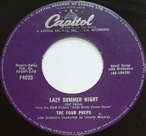 The Four Preps - Summertime Lies / Lazy Summer Night (7", Single) (Near Mint (NM or M-)) - Image 2