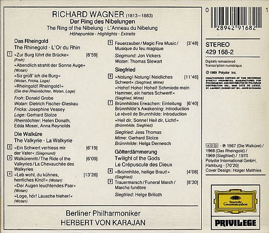 Richard Wagner, Herbert von Karajan, Berliner Philharmoniker - Highlights From "The Ring" (CD, Album, RE, RM) (Near Mint (NM or M-)) - Image 2
