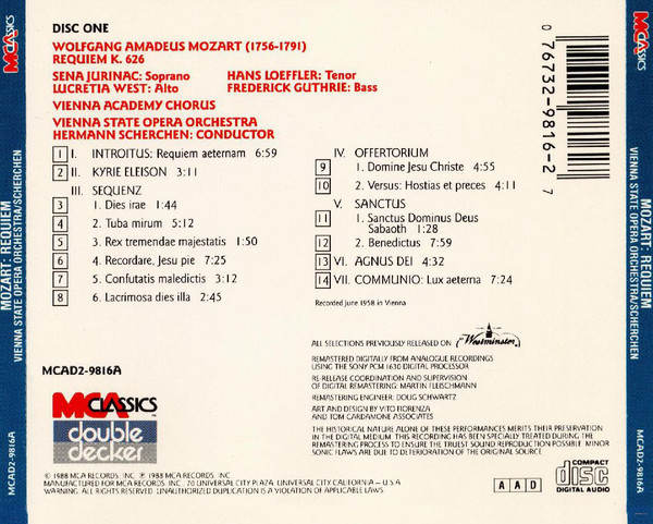 Wolfgang Amadeus Mozart / Joseph Haydn, Wiener Akademie Kammerchor, Orchester Der Wiener Staatsoper, Hermann Scherchen / René Leibowitz - Requiem, K.626; Four Sacred Choral Works / The Seven Last Words Of Christ (2xCD, RE, RM + Box, Comp, Sli) (Near Mint (NM or M-)) - Image 2