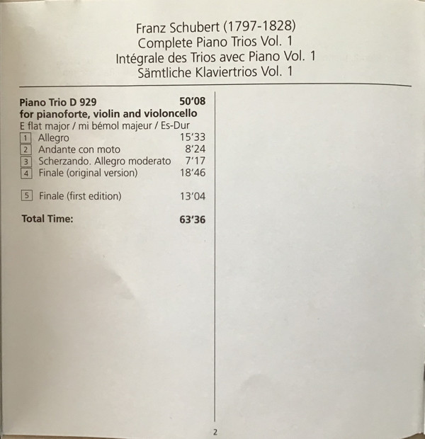 Franz Schubert, Vienna Piano Trio - Complete Piano Trios Vol. 1 (CD) (Near Mint (NM or M-)) - Image 3