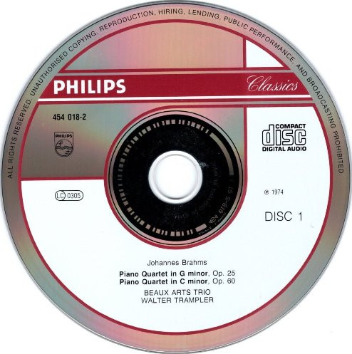Johannes Brahms - Beaux Arts Trio, Walter Trampler - Complete Piano Quartets, Piano Trio In A, Op. Posth. (2xCD, Comp, RE, RM) (Near Mint (NM or M-)) - Image 3