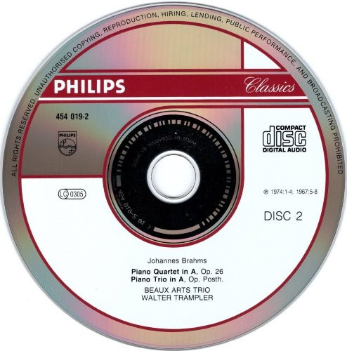 Johannes Brahms - Beaux Arts Trio, Walter Trampler - Complete Piano Quartets, Piano Trio In A, Op. Posth. (2xCD, Comp, RE, RM) (Near Mint (NM or M-)) - Image 4