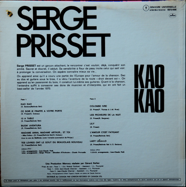Serge Prisset - Kao Kao (LP, Album) (Mint (M)) - Image 2
