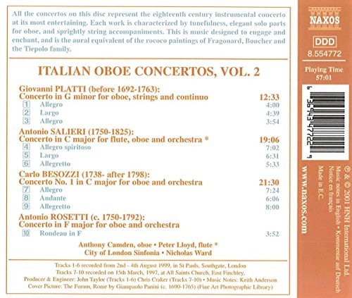 Antonio Salieri, Giovanni Benedetto Platti, Alessandro Besozzi, Antonio Rosetti, Anthony Camden, City Of London Sinfonia, Nicholas Ward - Italian Oboe Concertos Vol. 2 (CD, Album) (Near Mint (NM or M-)) - Image 2