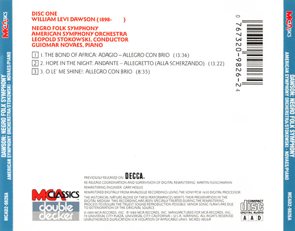William Levi Dawson / The American Symphony Orchestra, Leopold Stokowski / Guiomar Novaes - Negro Folk Symphony (2xCD, RE, RM) (Near Mint (NM or M-)) - Image 3