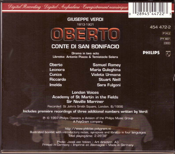 Giuseppe Verdi - Samuel Ramey, Maria Guleghina, Violeta Urmana, Stuart Neill, Sara Fulgoni, London Voices, The Academy Of St. Martin-in-the-Fields, Sir Neville Marriner - Oberto (2xCD + Box) (Near Mint (NM or M-)) - Image 2