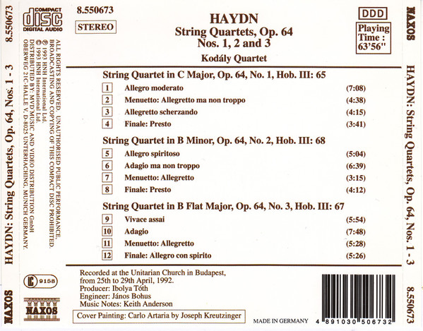 Joseph Haydn - Kodály Quartet - String Quartets Op. 64 - Nos. 1, 2 And 3 (CD, RE) (Near Mint (NM or M-)) - Image 2