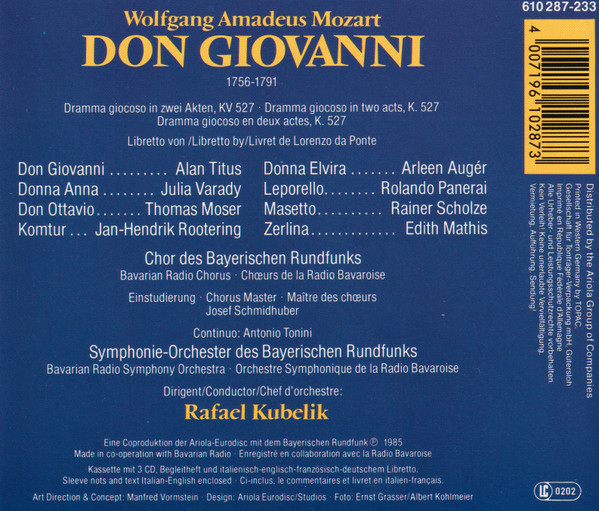 Wolfgang Amadeus Mozart, Rafael Kubelik, Alan Titus · Iulia Várady · Rolando Panerai · Arleen Auger · Thomas Moser · Edith Mathis · Jan-Hendrik Rootering · Rainer Scholze, Chor Des Bayerischen Rundfunks Und Symphonie-Orchester Des Bayerischen Rundfunks - Don Giovanni (3xCD, RE) (Near Mint (NM or M-)) - Image 2