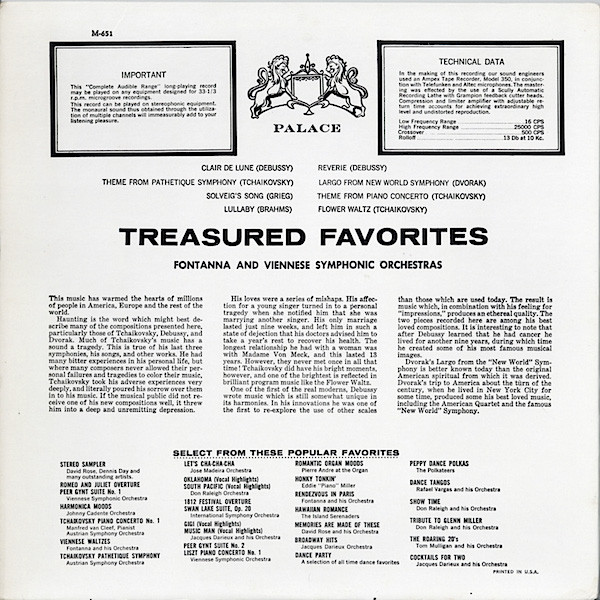 Fontanna And His Orchestra - Treasured Favorites (LP, Mono) (Mint (M)) - Image 2