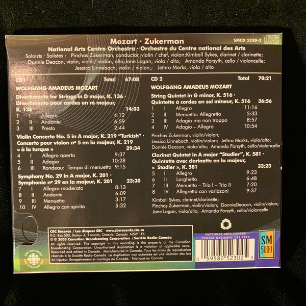 Pinchas Zukerman, National Arts Centre Orchestra, Wolfgang Amadeus Mozart - United States And Mexico Tour 2003 - Mozart (2xCD, Album, Car) (Near Mint (NM or M-)) - Image 5