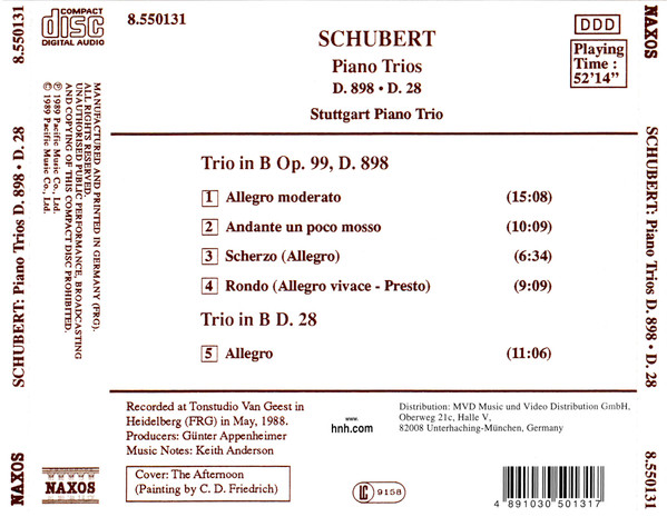 Franz Schubert / Stuttgarter Klaviertrio - Piano Trios D. 898 • D. 28 (CD, Album, RE) (Near Mint (NM or M-)) - Image 2