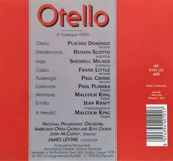 Giuseppe Verdi - Placido Domingo, Renata Scotto, Sherrill Milnes, National Philharmonic Orchestra, James Levine (2) - Otello (2xCD, Album, RE, RM) (Near Mint (NM or M-)) - Image 2
