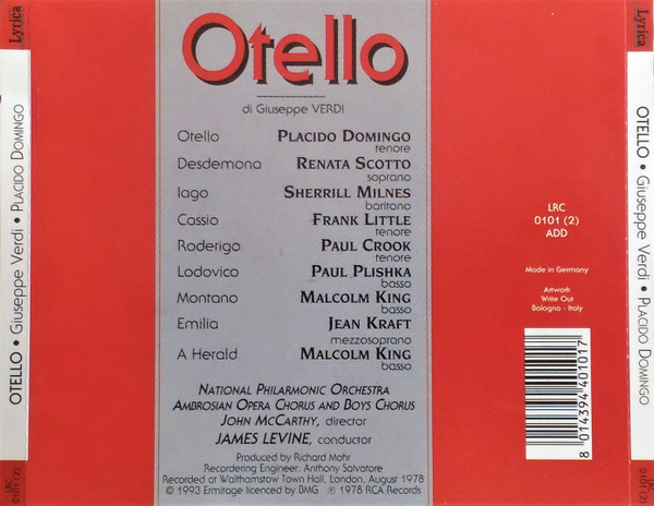 Giuseppe Verdi - Placido Domingo, Renata Scotto, Sherrill Milnes, National Philharmonic Orchestra, James Levine (2) - Otello (2xCD, Album, RE, RM) (Near Mint (NM or M-)) - Image 3