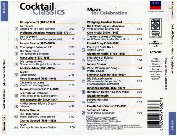 Various - Cocktail Classics - Music For Celebration (CD, Comp) (Near Mint (NM or M-)) - Image 2