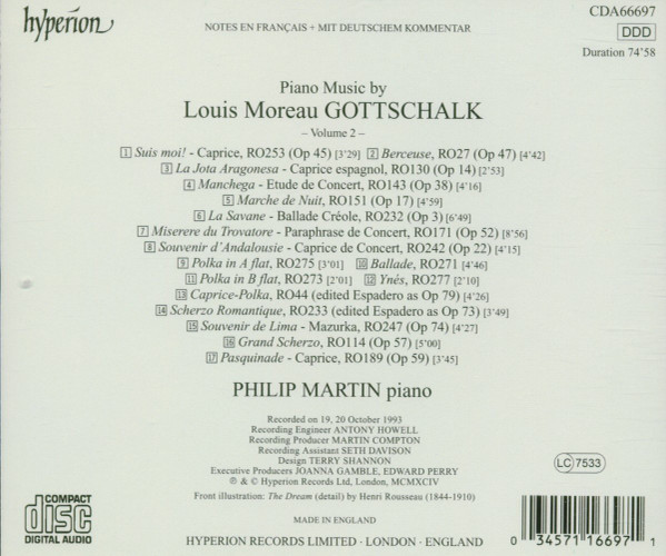 Louis Moreau Gottschalk - Philip Martin (3) - Piano Music - 2 (CD, Album) (Near Mint (NM or M-)) - Image 2
