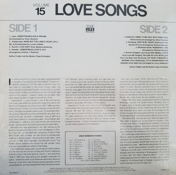 Arthur Fiedler And Boston Pops Orchestra - Great Moments Of Music Volume 15: Love Songs (LP, Comp, Ind) (Mint (M)) - Image 2