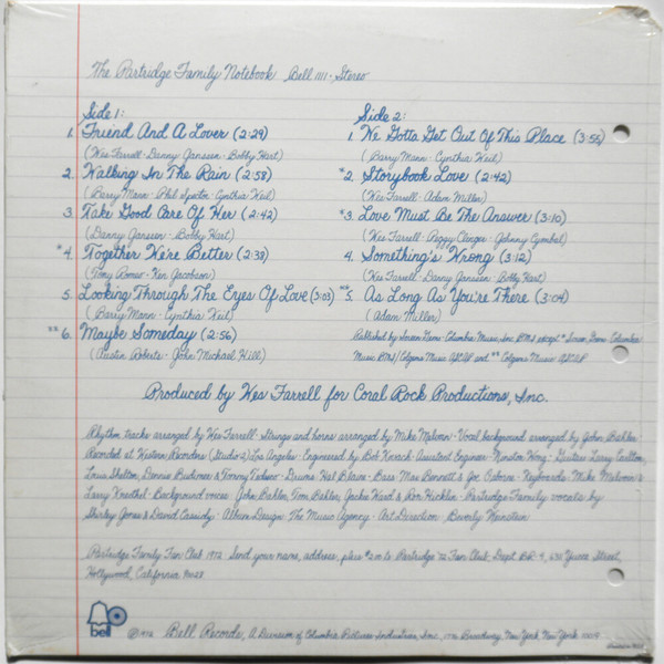 The Partridge Family Starring Shirley Jones (2) Featuring David Cassidy - The Partridge Family Notebook (LP, Album) (Mint (M)) - Image 2
